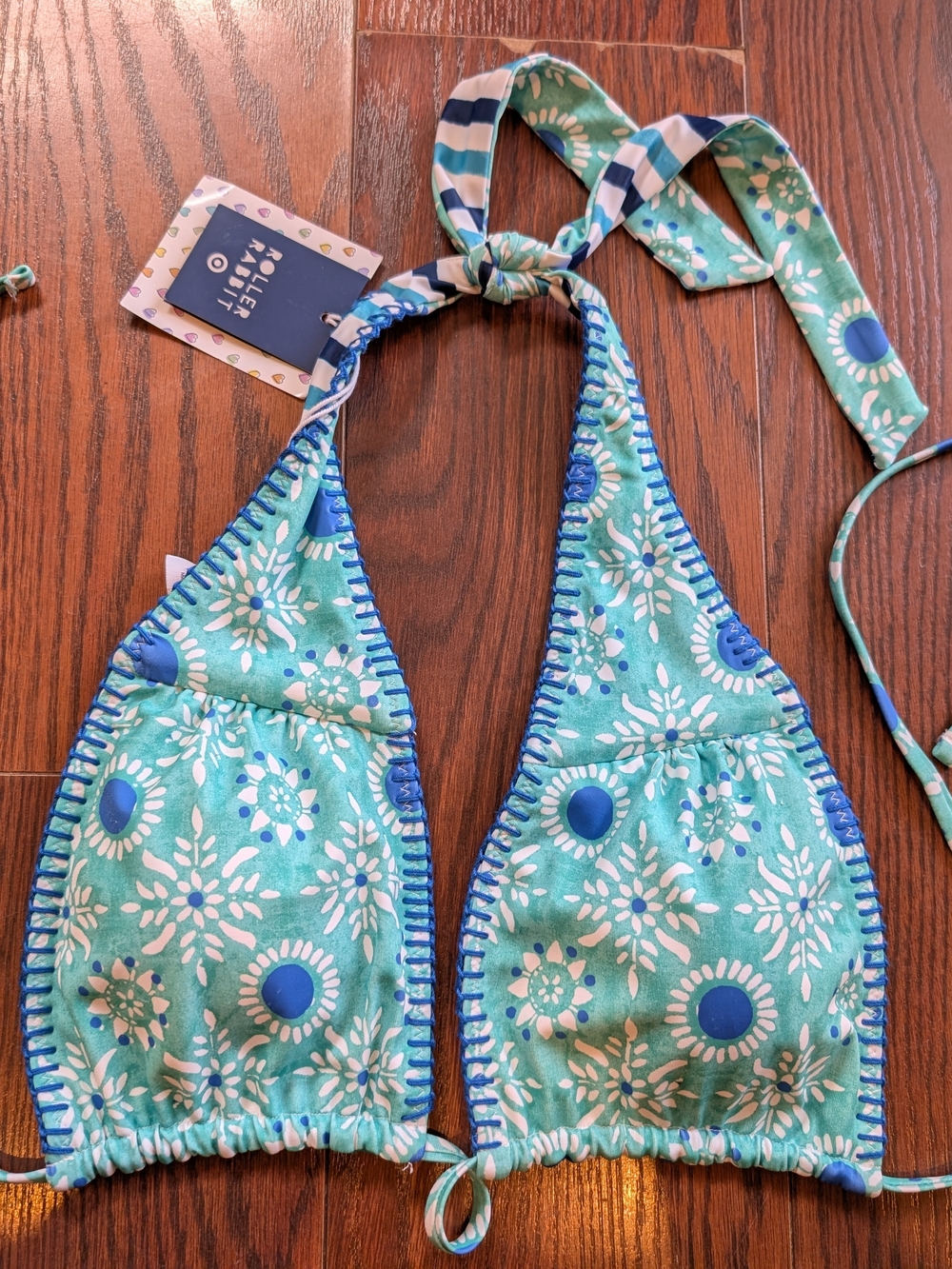 Roller Rabbit Target New Reversible Teal Floral Bikini Top Blue M Summer Beach - Picture 1 of 9